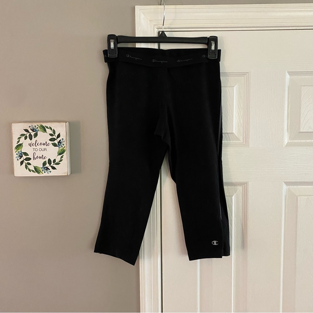 Champion Black Power Train Capri Workout Leggings Small Foldover Band Athletic